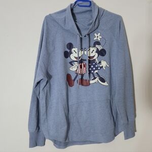 Authentic Disney Parks Mickey & Minnie Cowl Neck Sweatshirt XL Heathered Blue